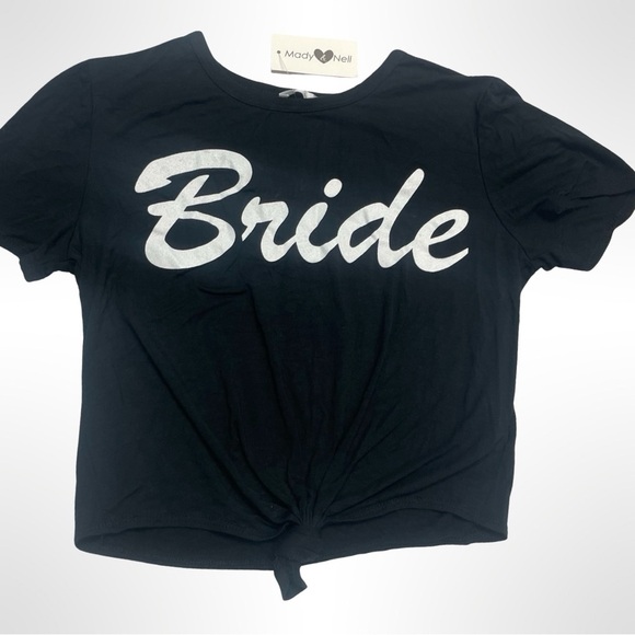 Mady & Nell "bride" Women's Black Cropped  Short Sleeve Shirt; Size Medium - Picture 1 of 4
